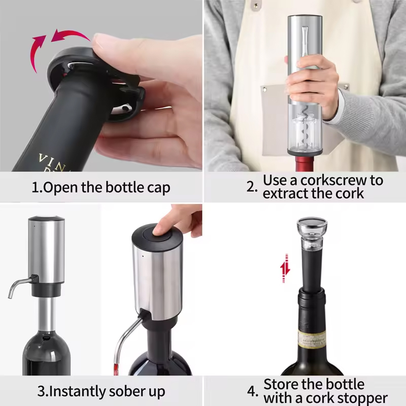 Wine Opener Electric - 4-in-1 Wiederaufladbares Elektrisches Weinöffner-Set mit Belüfter,