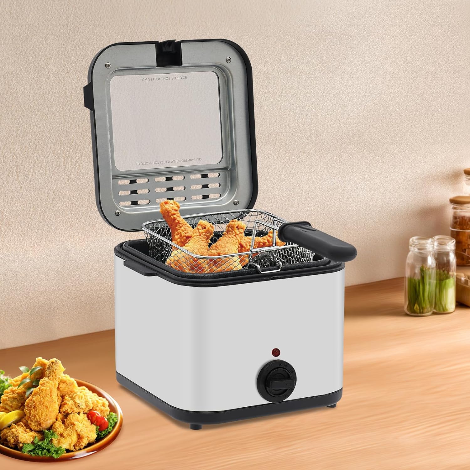 Kitchen Appliances Home - Elektrische Tischfritteuse, 2,64 Liter, 1000W, Edelstahl-Fritteuse